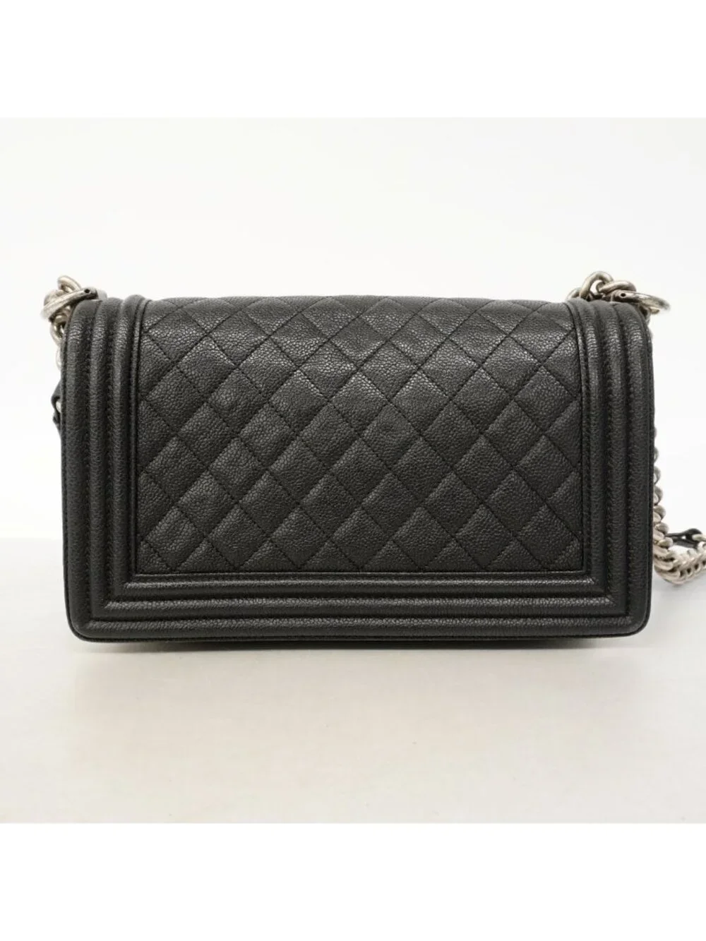 Chanel Shoulder Bag Boy Caviar Leather Black Silver